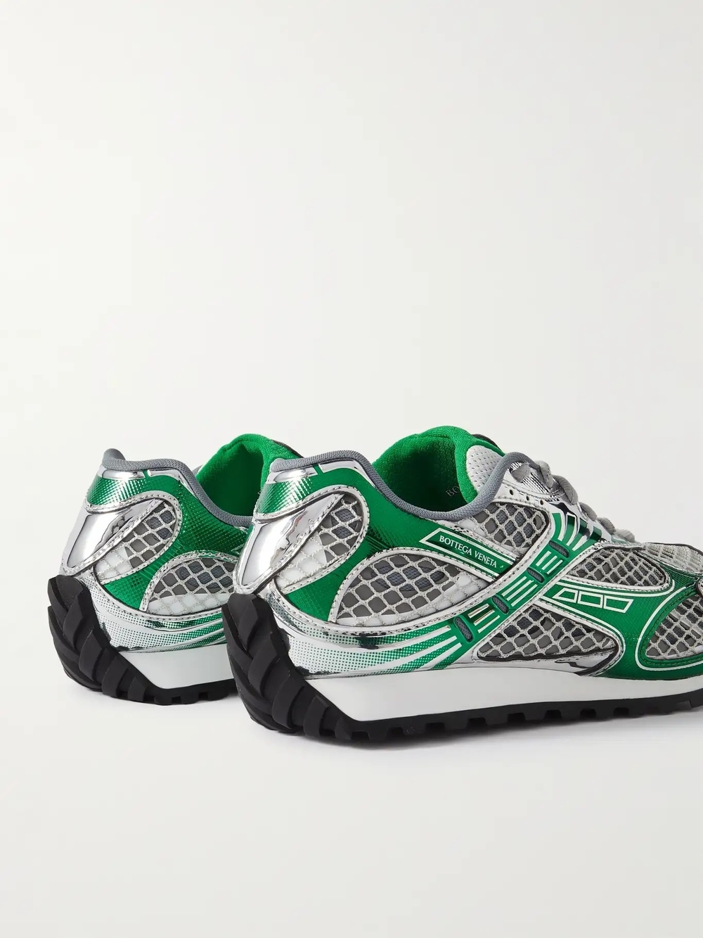Bottega Veneta Unisex Green & Silver Mesh Sneakers